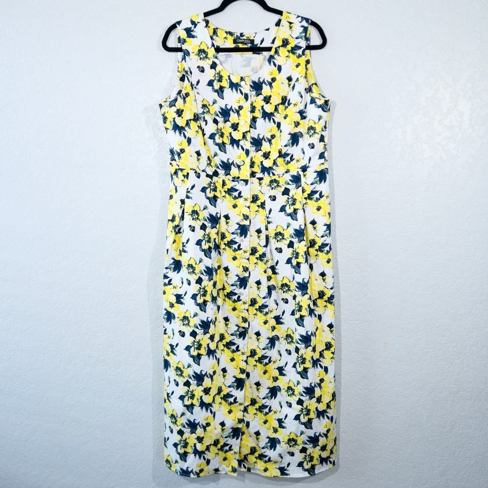 Chadwicks of Boston‎ Yellow Floral Pleated Dress Size 16